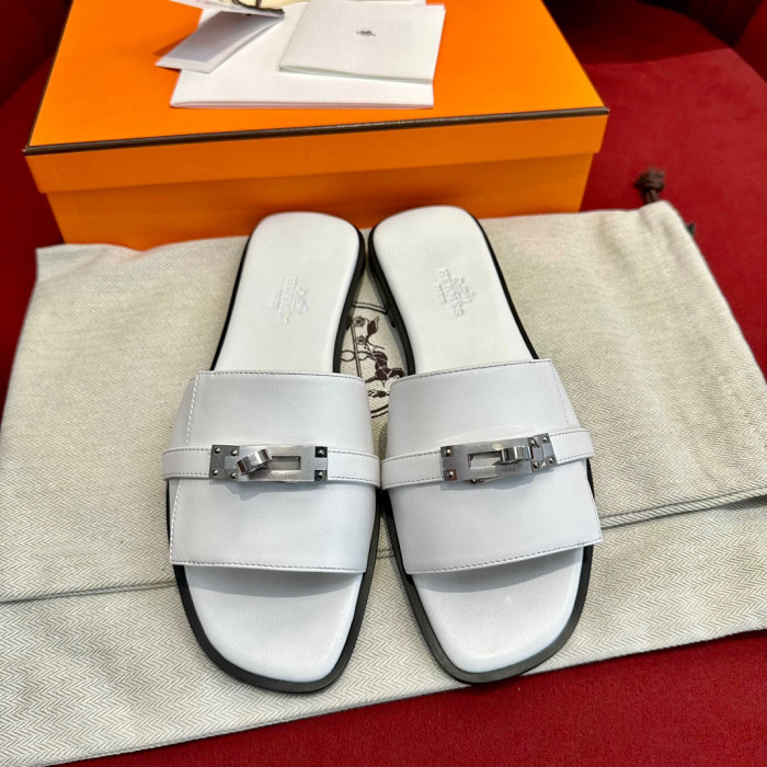 Hermès GIULIA Flat Bottom Summer Cool KELLY Button Slippers Shoes #nigo29154