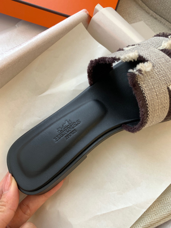 Hermes NIGO Canvas Flat Bottomed Slippers #nigo57598