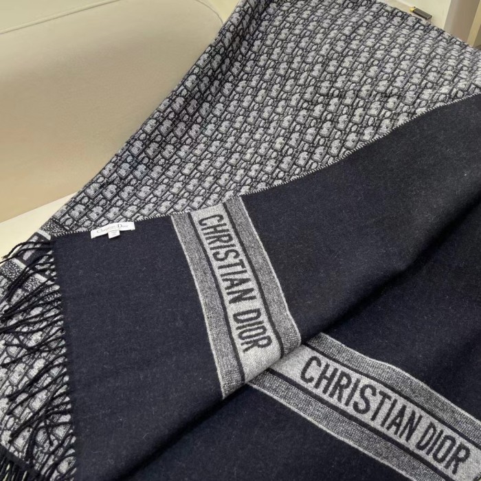 Dior Navy Letter Jacquard Large Leather Blanket Wool Scarf  #nigo56466