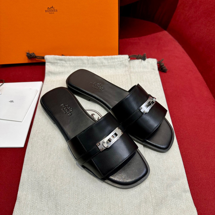 Hermès GIULIA Flat Bottom Summer Cool KELLY Button Slippers Shoes #nigo29154