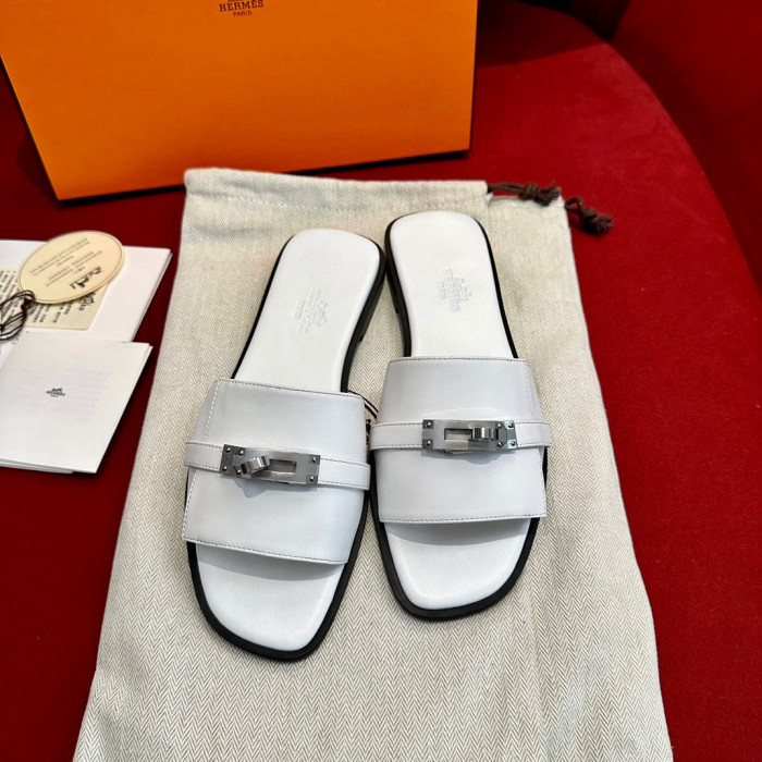 Hermès GIULIA Flat Bottom Summer Cool KELLY Button Slippers Shoes #nigo29154