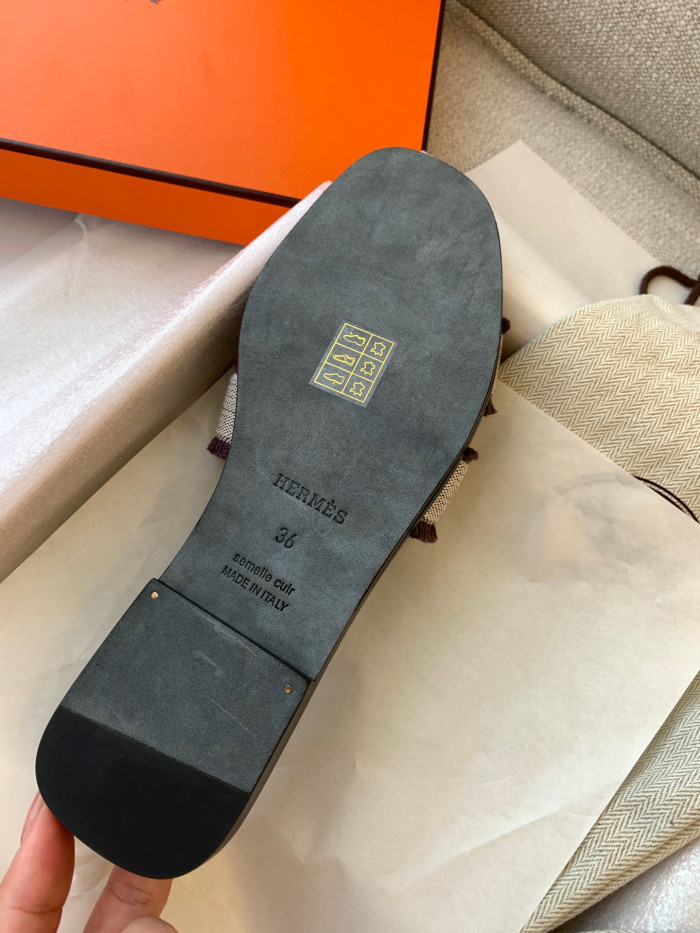 Hermes NIGO Canvas Flat Bottomed Slippers #nigo57598