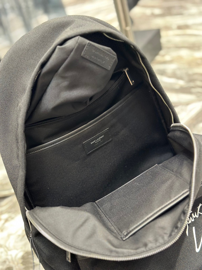 Saint Laurent Embroidered Letter Fabric Leather Panel Backpack Schoolbag Bag #nigo56519