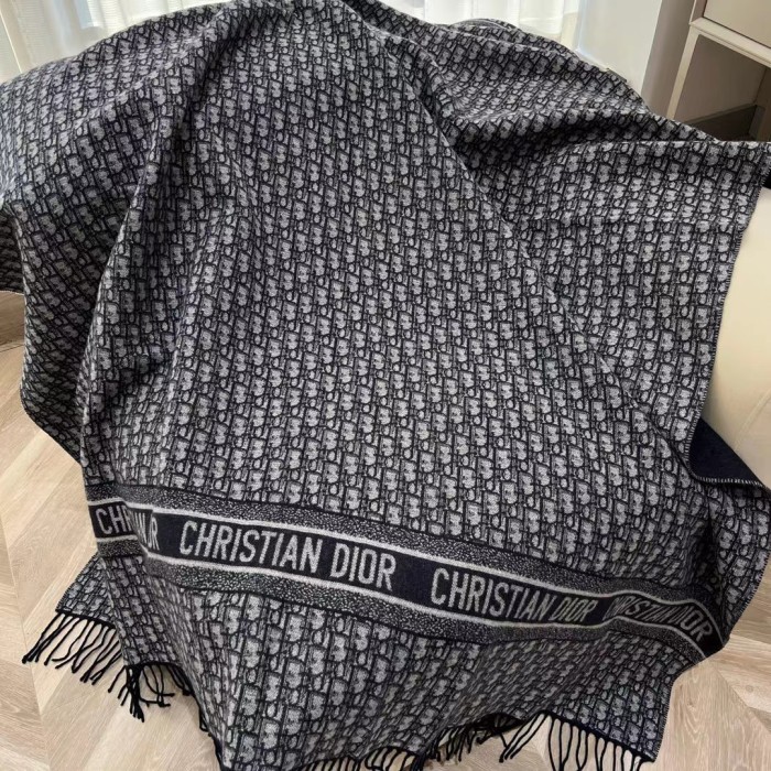 Dior Navy Letter Jacquard Large Leather Blanket Wool Scarf  #nigo56466