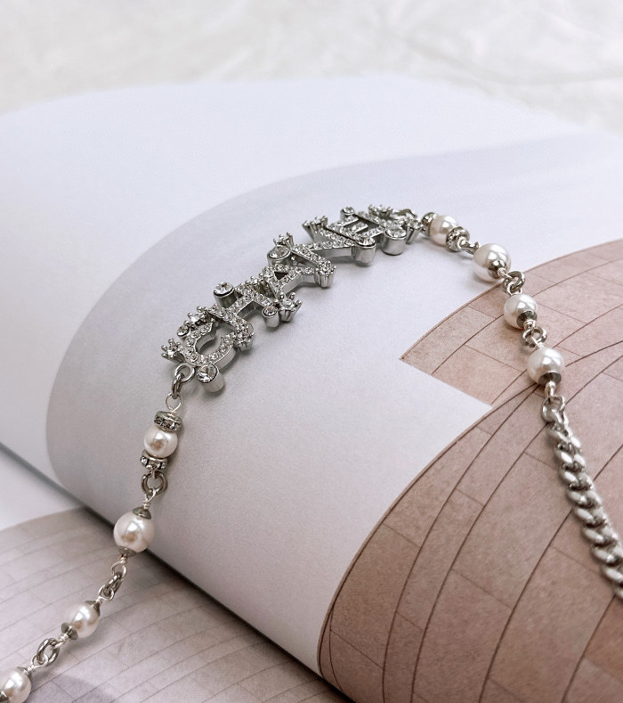 Chanel Silver Pearl Patchwork Chain Necklace #nigo57363