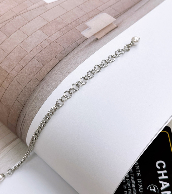 Chanel Silver Pearl Patchwork Chain Necklace #nigo57363