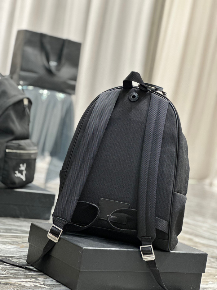 Saint Laurent Embroidered Letter Fabric Leather Panel Backpack Schoolbag Bag #nigo56519