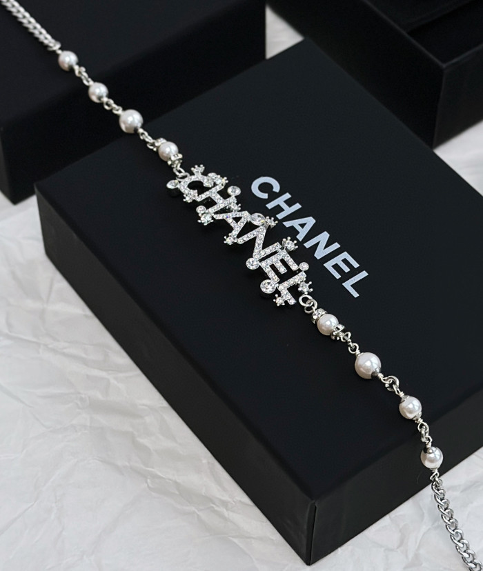 Chanel Silver Pearl Patchwork Chain Necklace #nigo57363