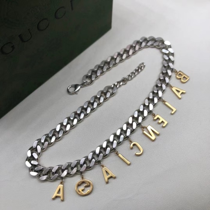 Balenciaga Large Letter Metal Logo Diamond Necklace Choker Bracelet Jewelry #nigo53467