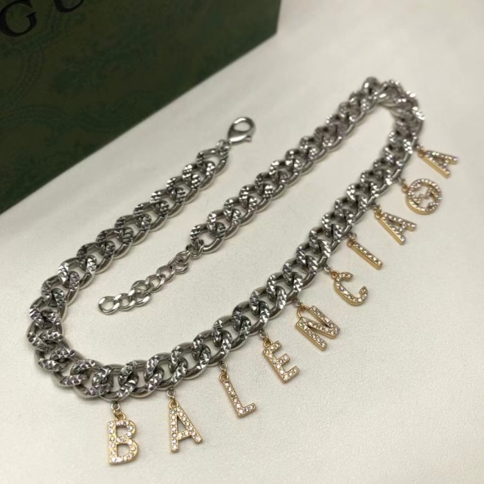 Balenciaga Large Letter Metal Logo Diamond Necklace Choker Bracelet Jewelry #nigo53467