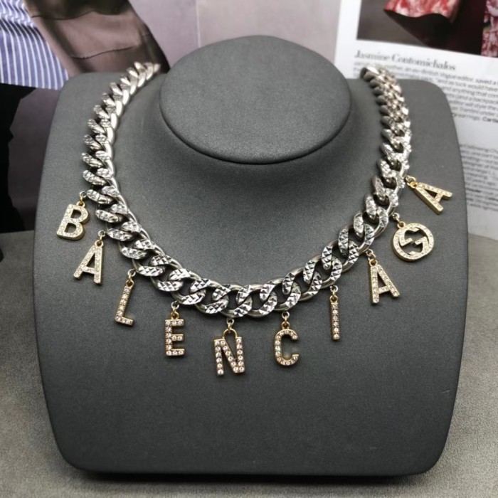 Balenciaga Large Letter Metal Logo Diamond Necklace Choker Bracelet Jewelry #nigo53467