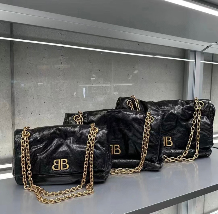 Balenciaga Monaco Black Chain Leather Shoulder Bag #nigo21763