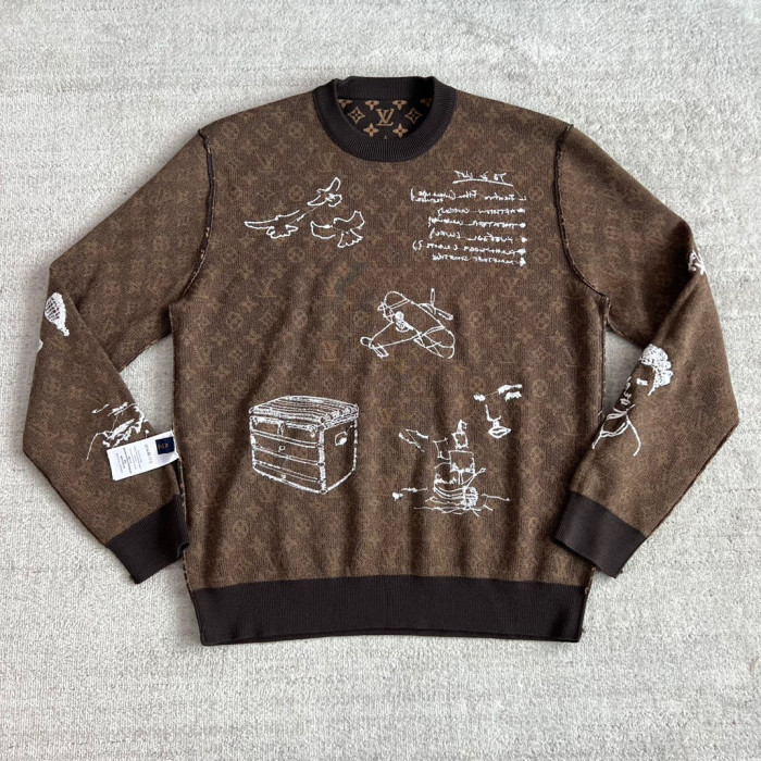Louis Vuitton NIGO Embroidered Pattern Crew Neck Sweater Pullover #nigo96167