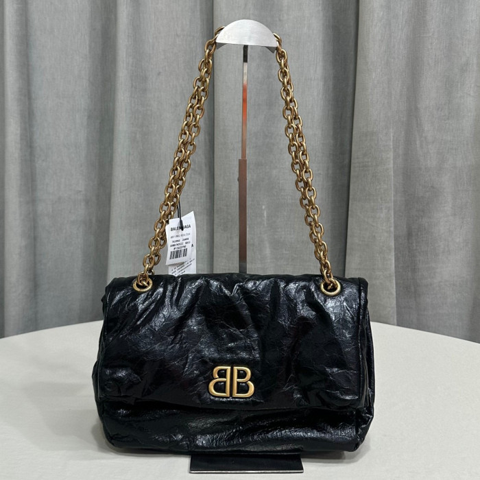 Balenciaga Monaco Black Chain Leather Shoulder Bag #nigo21763