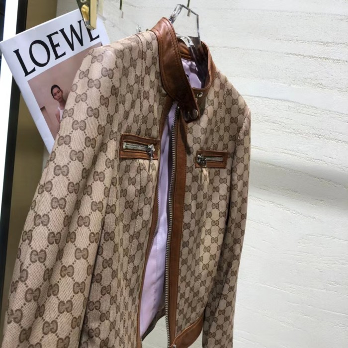 Gucci NIGO Unisex Full-Print Logo Long-Sleeve Leather Jacket #nigo54775