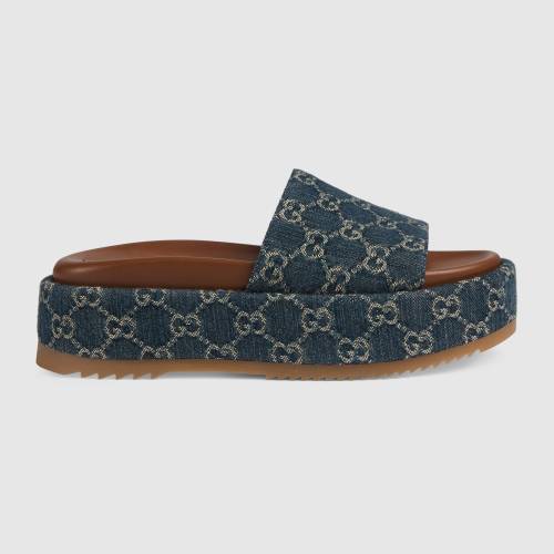 GUCCI Full Logo Denim Platform Slipper Sandals Shoes #nigo54695
