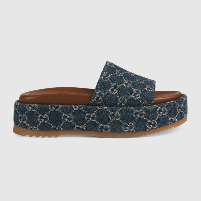 GUCCI Full Logo Denim Platform Slipper Sandals Shoes #nigo54695