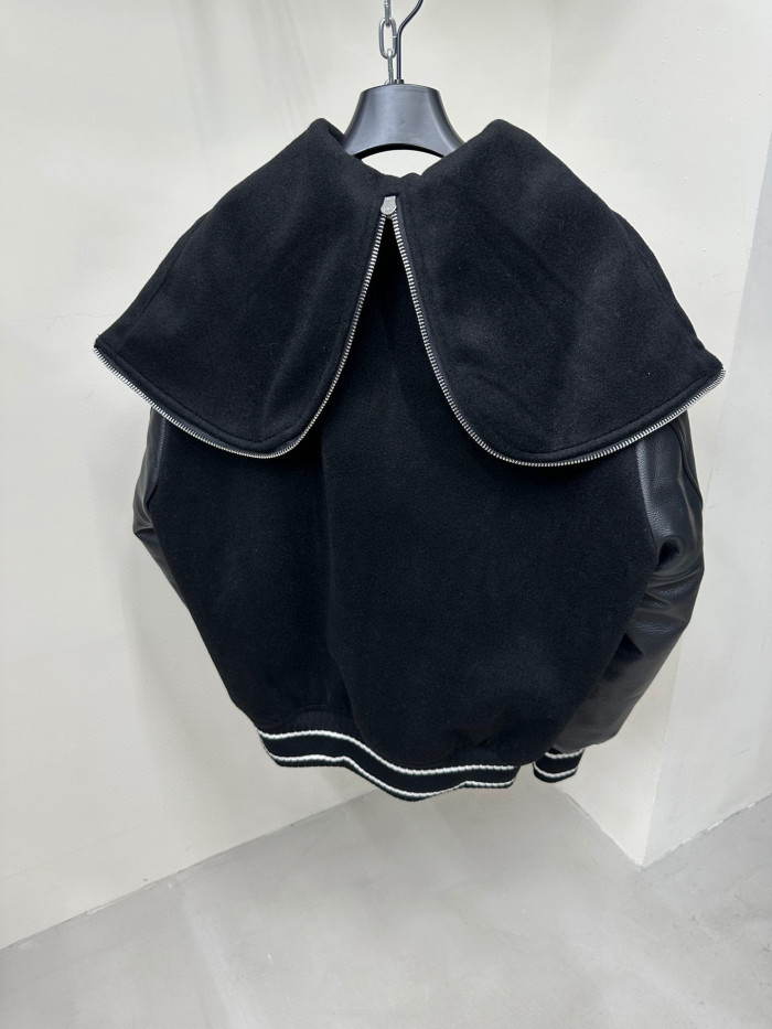 Givenchy Leather Wool Long Sleeve Hooded Zip Split Hat Jacket #nigo1432