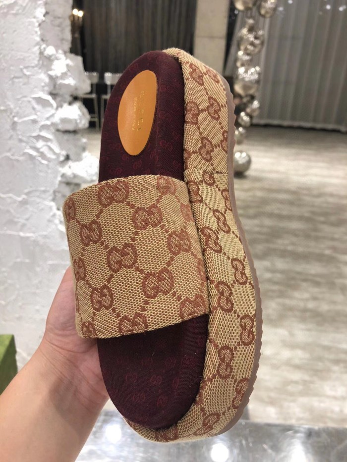GUCCI Full Logo Denim Platform Slipper Sandals Shoes #nigo54695