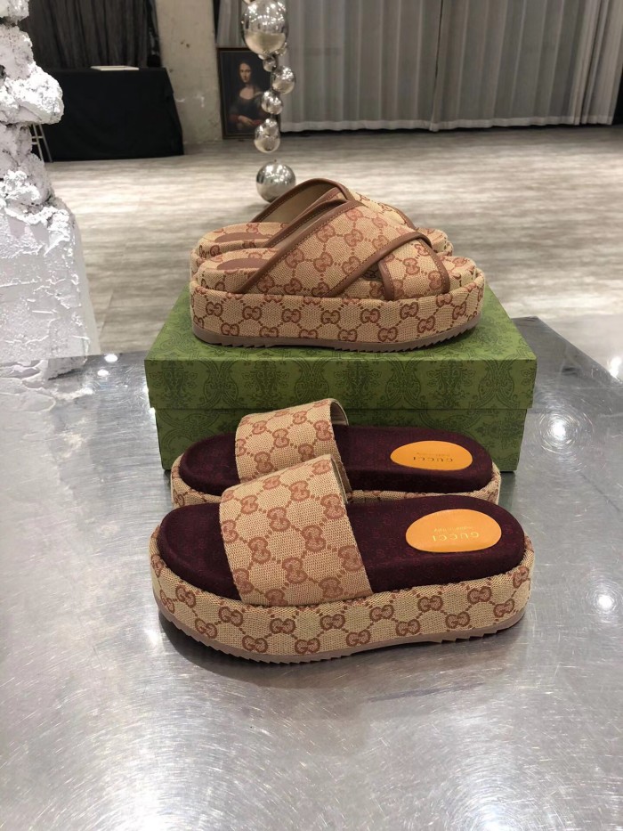 GUCCI Full Logo Denim Platform Slipper Sandals Shoes #nigo54695