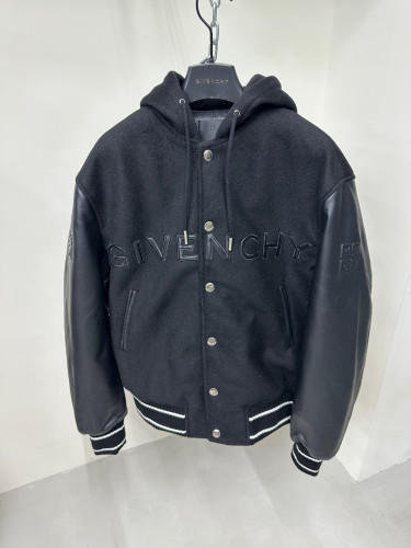 Givenchy Leather Wool Long Sleeve Hooded Zip Split Hat Jacket #nigo1432