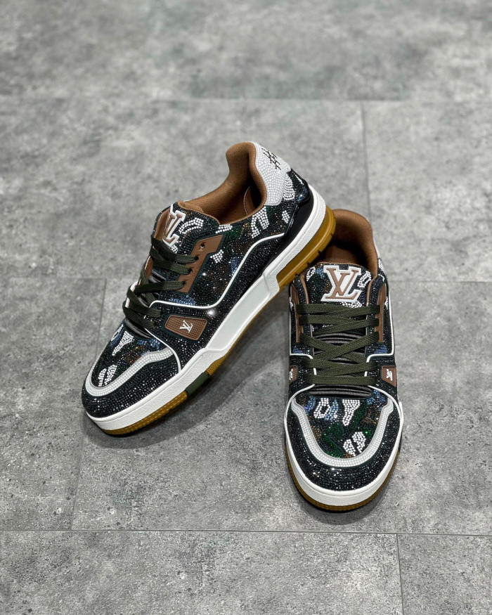 Louis Vuitton Low-Top Trainer With Sparkling Crystals Sneakers Shoes #nigo6523