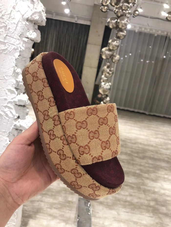 GUCCI Full Logo Denim Platform Slipper Sandals Shoes #nigo54695