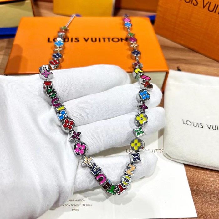 Louis Vuitton Colorful Floral Letter Bracelet Beaded Necklace Set Jewelry #nigo89167