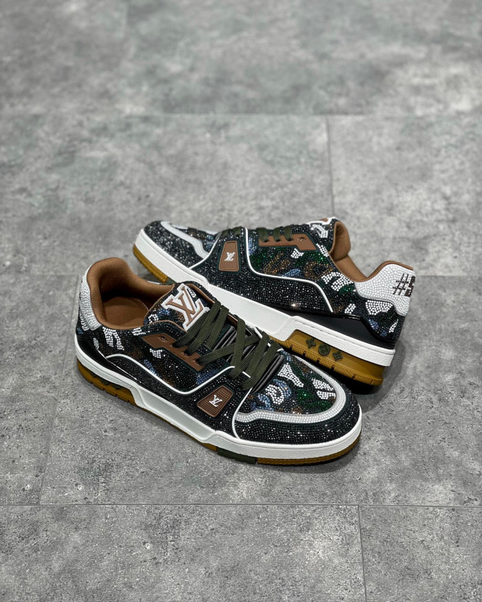 Louis Vuitton Low-Top Trainer With Sparkling Crystals Sneakers Shoes #nigo6523
