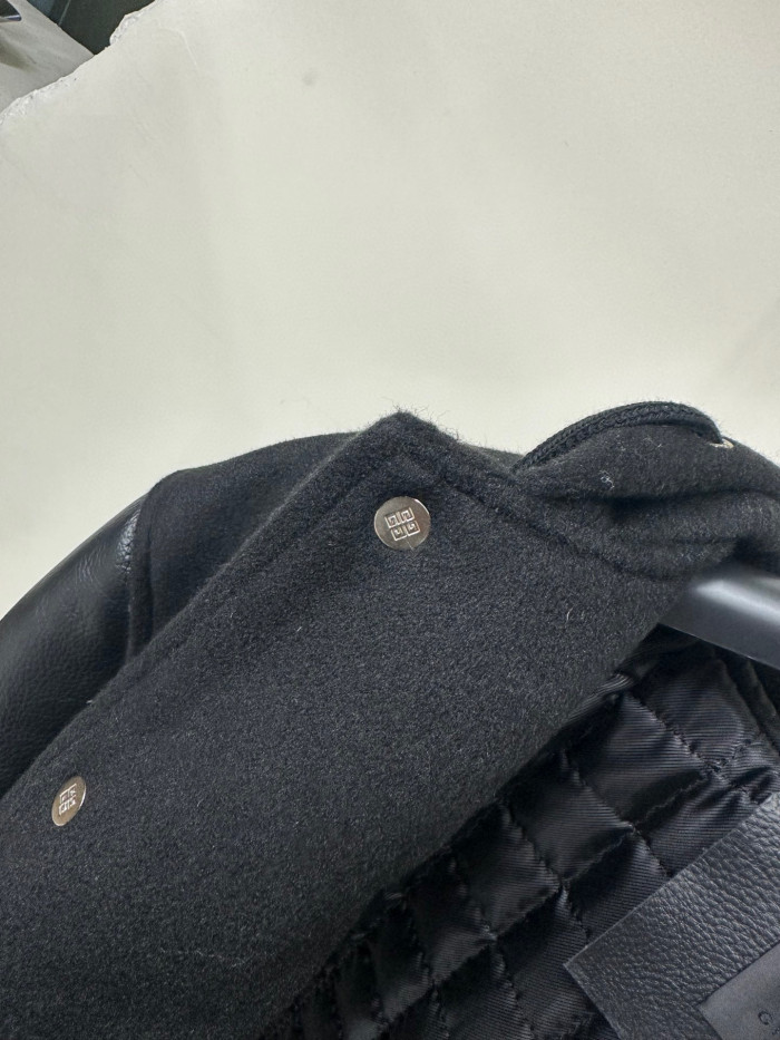 Givenchy Leather Wool Long Sleeve Hooded Zip Split Hat Jacket #nigo1432