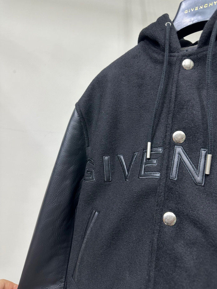 Givenchy Leather Wool Long Sleeve Hooded Zip Split Hat Jacket #nigo1432