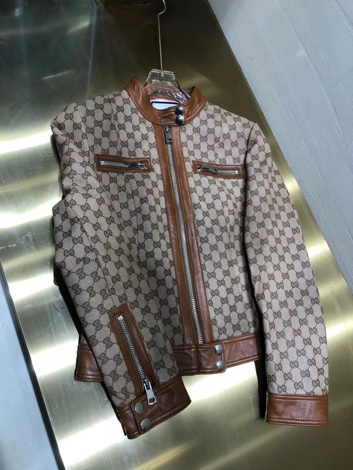 Gucci NIGO Unisex Full-Print Logo Long-Sleeve Leather Jacket #nigo54775