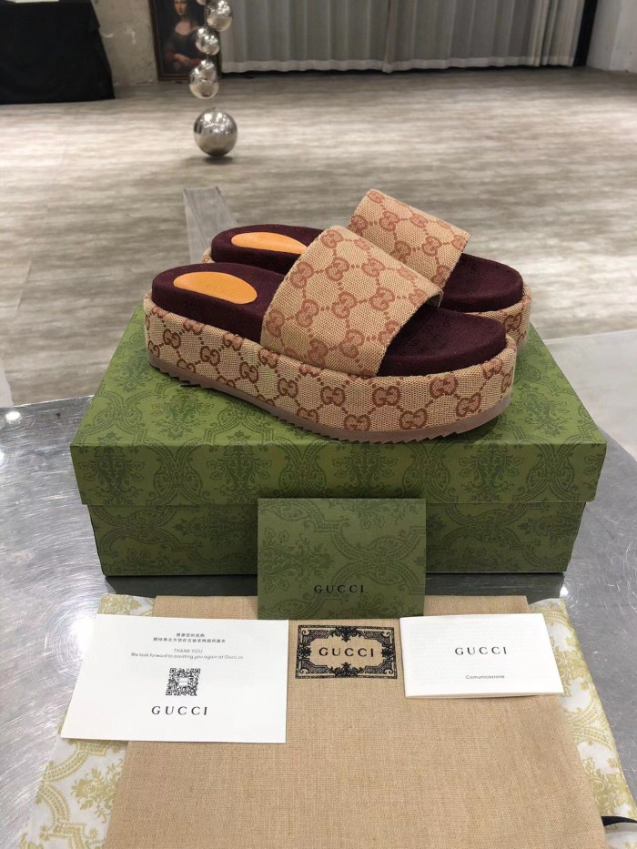 GUCCI Full Logo Denim Platform Slipper Sandals Shoes #nigo54695