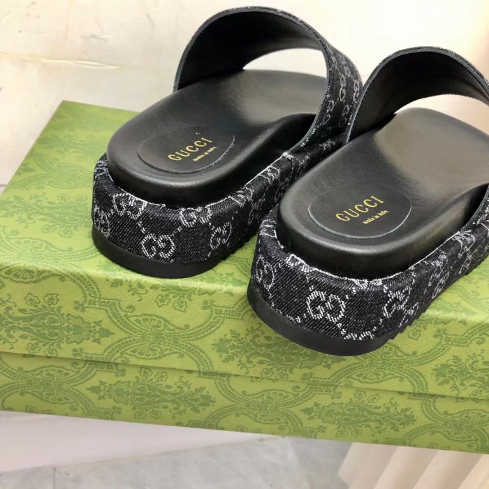 GUCCI Full Logo Denim Platform Slipper Sandals Shoes #nigo54695