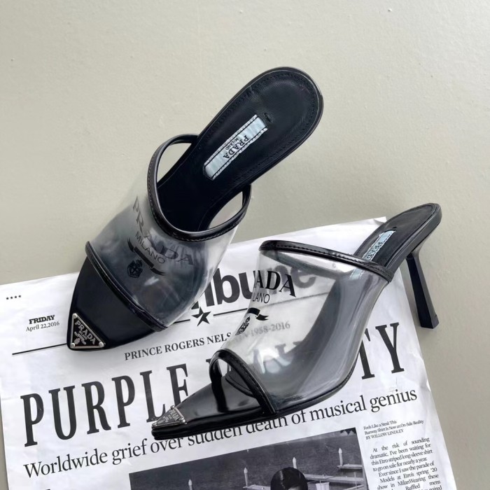 Prada Women's Pointed Metal High Heel Slippers #nigo54651