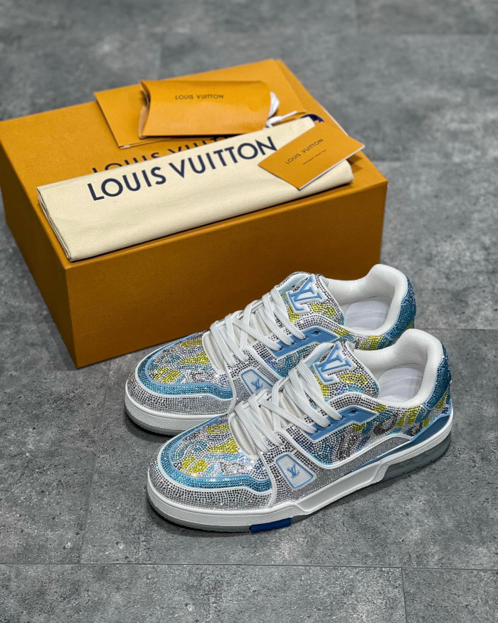 Louis Vuitton Low-Top Trainer With Sparkling Crystals Sneakers Shoes #nigo6523