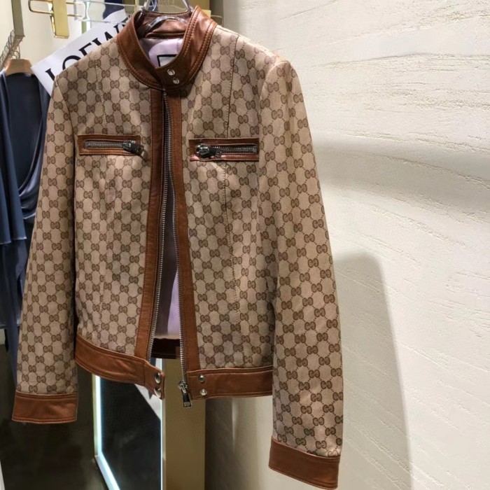 Gucci NIGO Unisex Full-Print Logo Long-Sleeve Leather Jacket #nigo54775