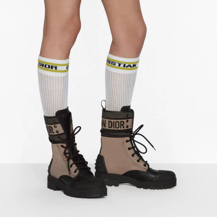 Dior Women's Shell Head Mid Barrel Lace Up Boots Shoes #nigo52111