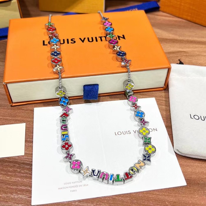 Louis Vuitton Colorful Floral Letter Bracelet Beaded Necklace Set Jewelry #nigo89167