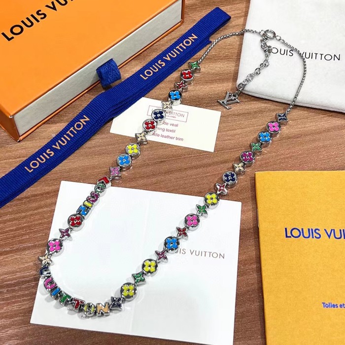 Louis Vuitton Colorful Floral Letter Bracelet Beaded Necklace Set Jewelry #nigo89167