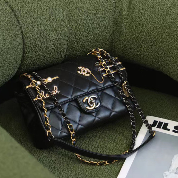 Chanel Metal-Embellished Leather One-Shoulder Crossbody Bag #nigo53852