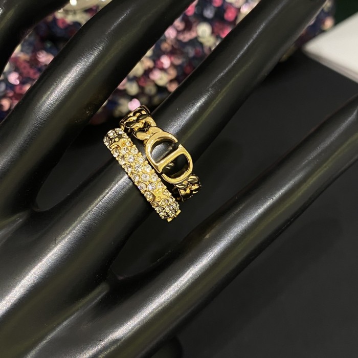 Dior Rhinestone Chain Stripe Two Piece Ring Accessories Jewelry #nigo82415