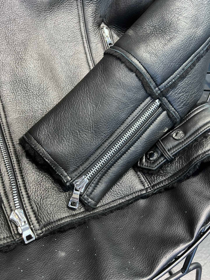 Balmain Zipper Leather Jacket Wool Coat #nigo8453