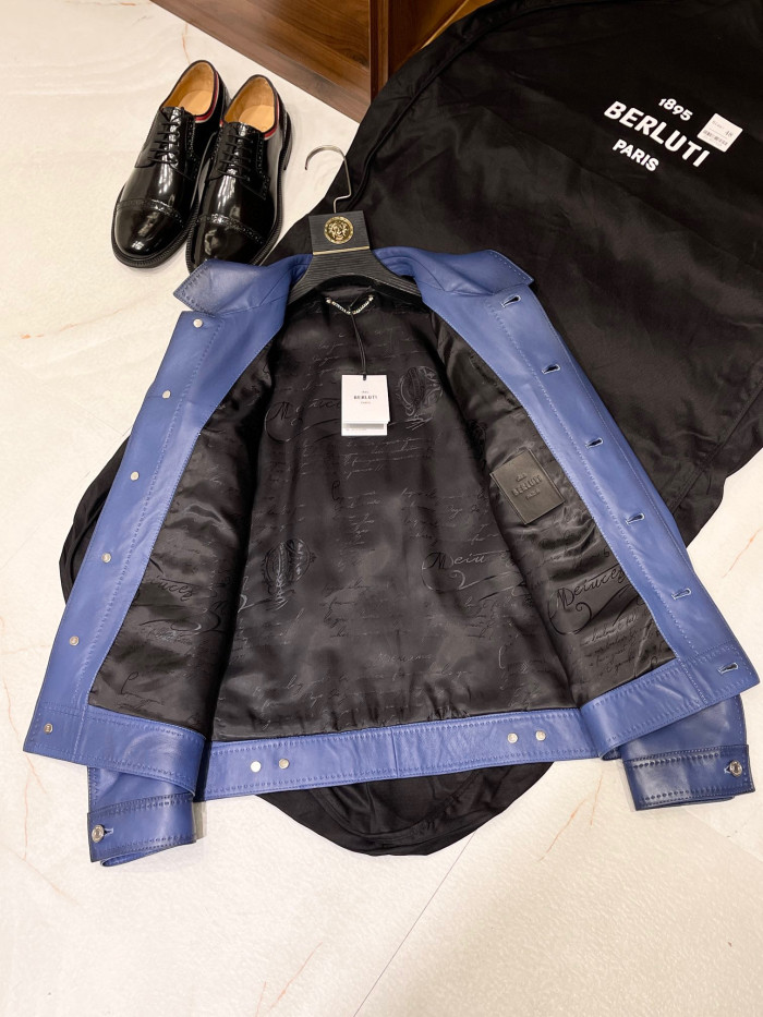 Berluti Denim Bronze Leather Tunic Jacket #nigo4765