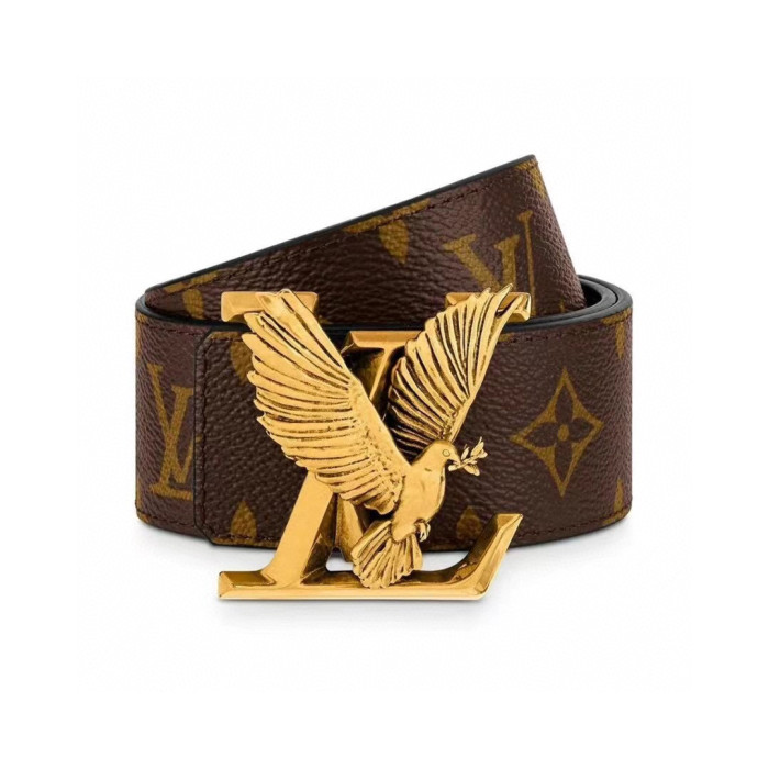 Louis Vuitton Dove Black Leather Double-Sided Printed Belt #nigo21775