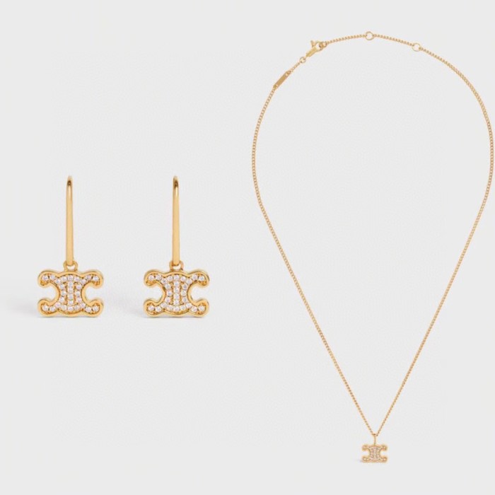 Celine Full Diamond Triumphal Arch Earrings Necklace Sset Bbrass Accessories Jewelry #nigo82376