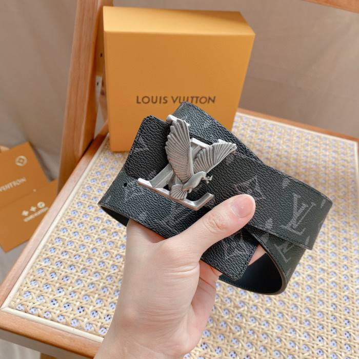Louis Vuitton Dove Black Leather Double-Sided Printed Belt #nigo21775