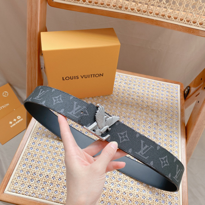 Louis Vuitton Dove Black Leather Double-Sided Printed Belt #nigo21775