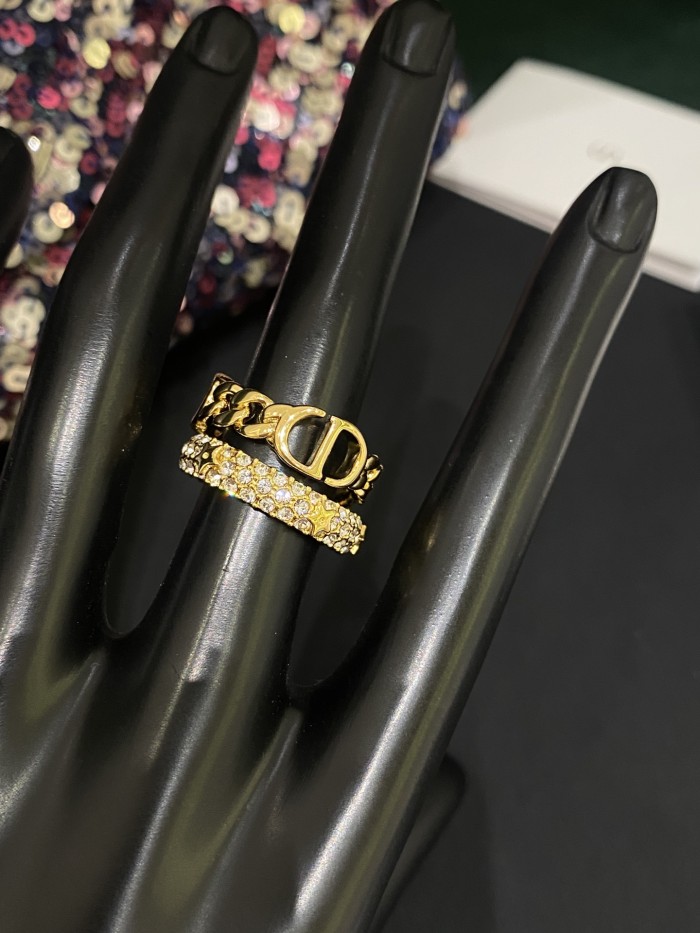 Dior Rhinestone Chain Stripe Two Piece Ring Accessories Jewelry #nigo82415