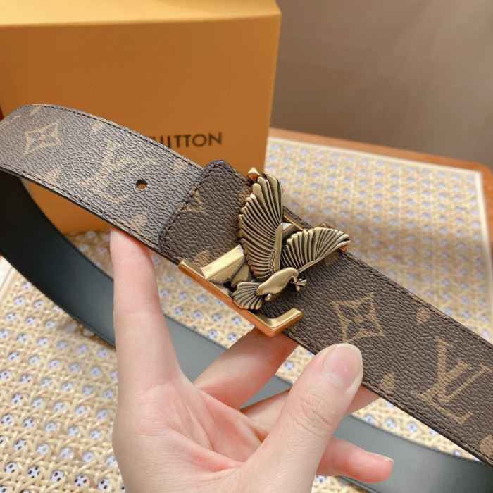 Louis Vuitton Dove Black Leather Double-Sided Printed Belt #nigo21775